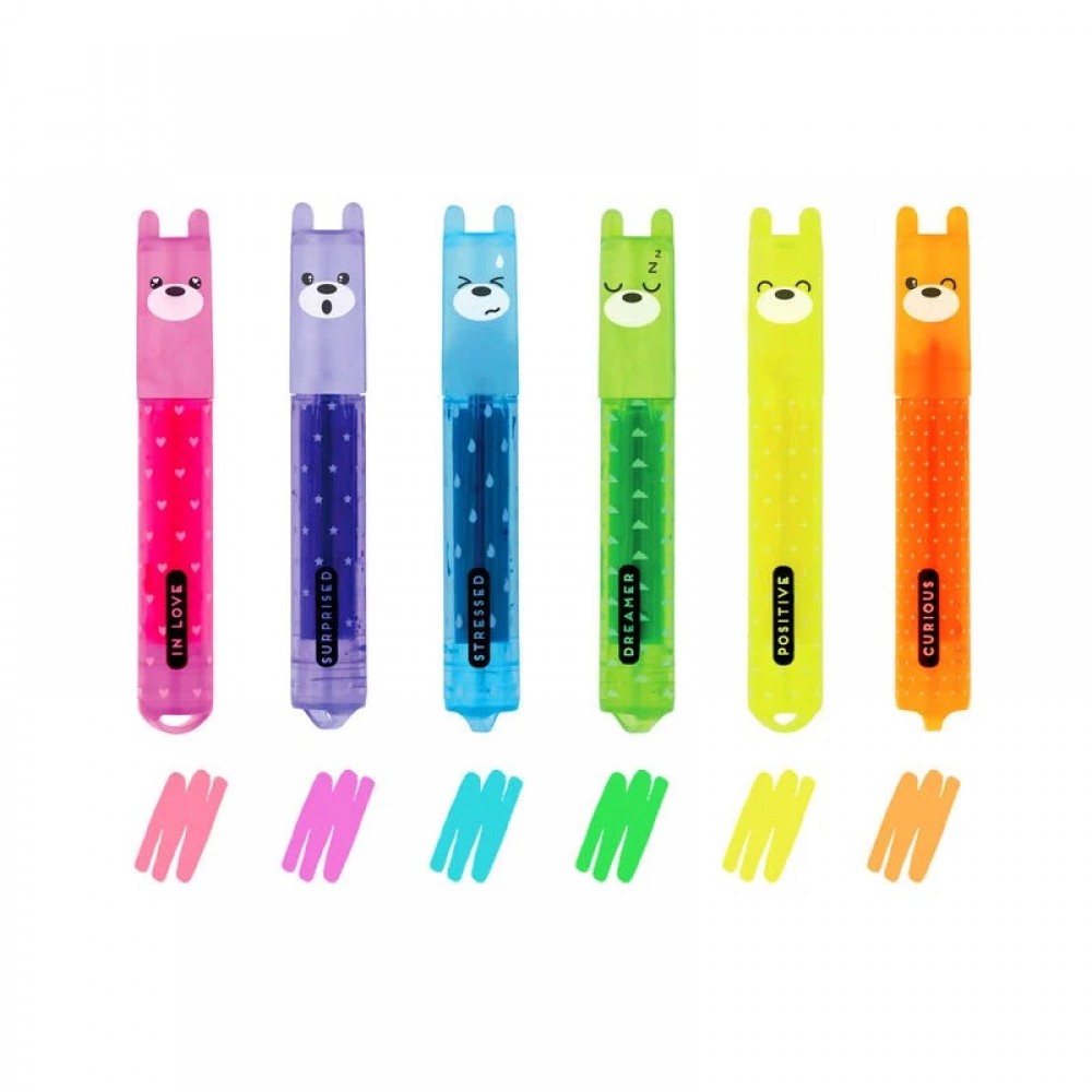 Set of 6 Mini Highlighters - Teddy's Mood