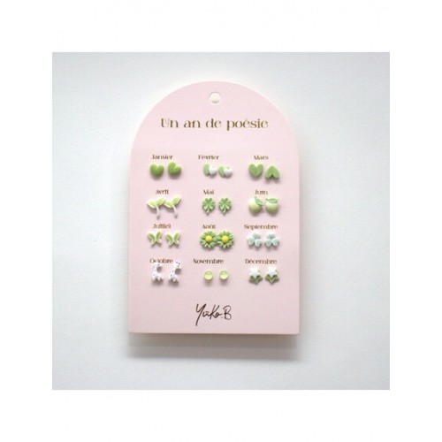 YUKO.B: Καρτέλα με 12 ζευγάρια σκουλαρίκια - A Year of Green Poetry