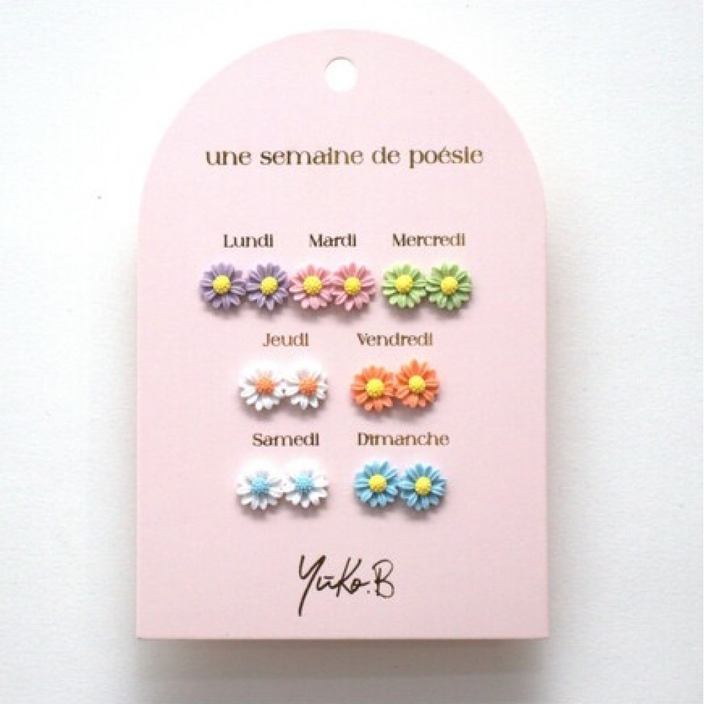 YUKO.B: Καρτέλα με 7 ζευγάρια σκουλαρίκια - A Week of Poetry Flowers YUKO.B: Καρτέλα με 7 ζευγάρια σκουλαρίκια - A Week of Poetry Flowers