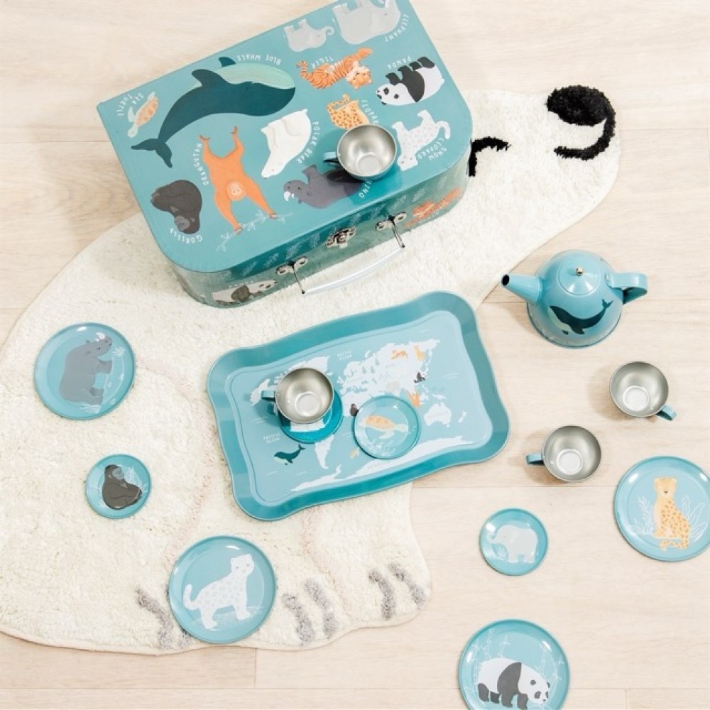 Endangered Animals Print Tin Tea Set