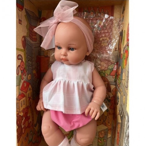 Magic baby κούκλα "Alicia με φούξια-λευκό ρούχο και μεγάλο φιόγκο "-45εκ.