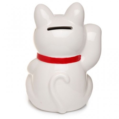 Maneki Neko Lucky Cat White Ceramic Money Box
