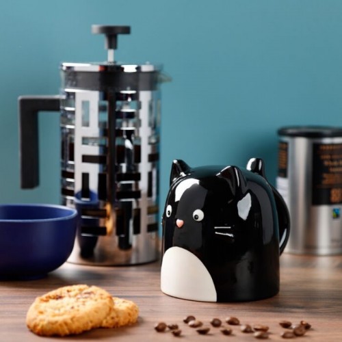 Feline Fine Black Cat Upside Down Ceramic Shaped Mug