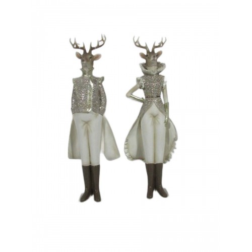 JΚ Home Décor - Ελάφι Ζευγάρι Πολυρεζίν Ασημί 13.5x10.5x43cm S/2