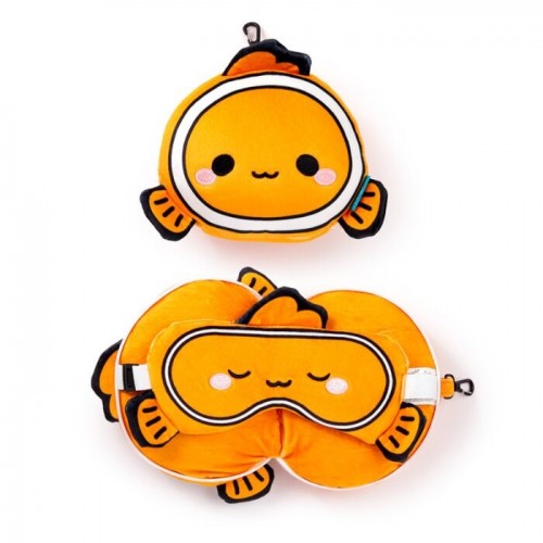Relaxeazzz Adoramals Finley the Clown Fish Plush Travel Pillow & Eye Mask