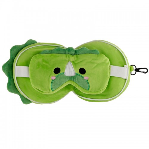Relaxeazzz Dinosaur Round Plush Travel Pillow & Eye Mask