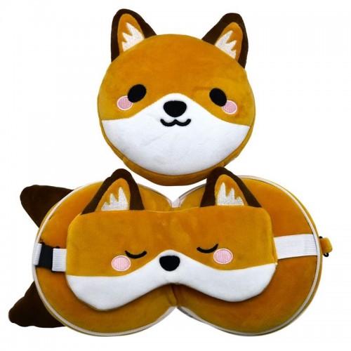 Relaxeazzz Finnick the Fox Round Plush Travel Pillow & Eye Mask