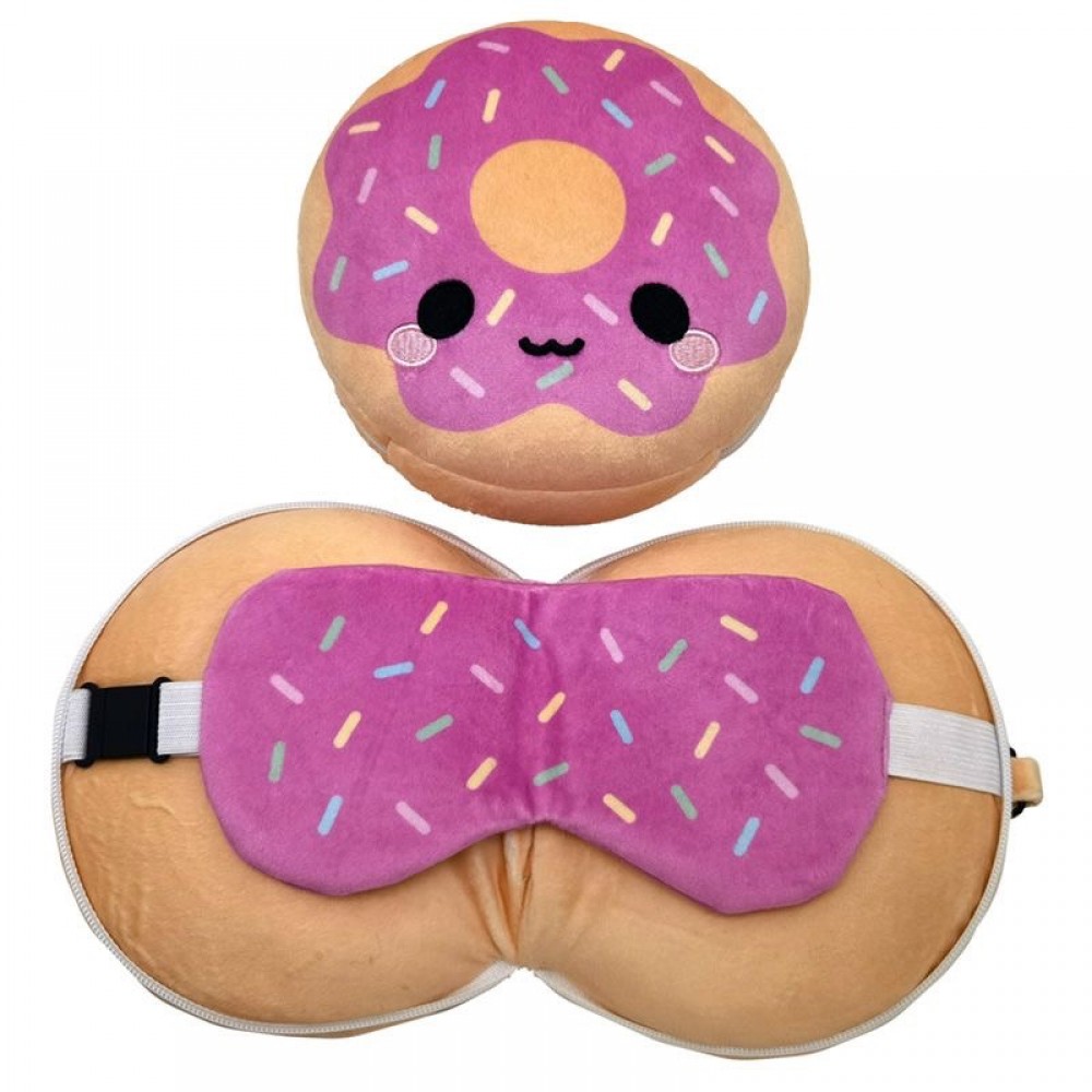 Relaxeazzz Donut Round Plush Travel Pillow & Eye Mask