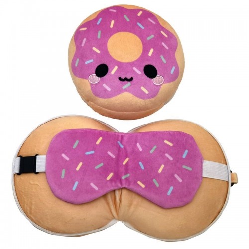 Relaxeazzz Donut Round Plush Travel Pillow & Eye Mask