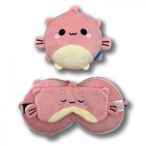 Relaxeazzz Adoramals Puff the Puffer Fish Plush Travel Pillow & Eye Mask