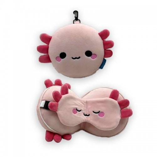 Relaxeazzz Maddie the Axolotl Travel Pillow & Eye Mask
