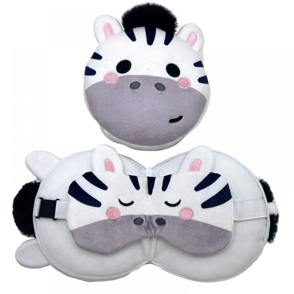 Relaxeazzz Adoramals Bali the Zebra Round Plush Travel Pillow & Eye Mask