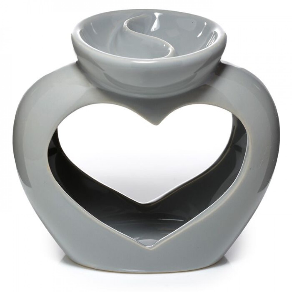 Eden Grey Ceramic Heart Shaped Double Dish Oil & Wax Melt Burner Eden Grey Ceramic Heart Shaped Double Dish Oil & Wax Melt Burner