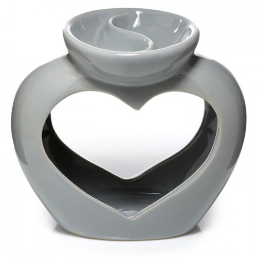 Eden Grey Ceramic Heart Shaped Double Dish Oil & Wax Melt Burner
